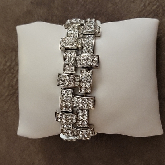 VTG Crystal Rhinestone Art Deco Holiday Bridal Stretch Bracelet - Picture 3 of 4